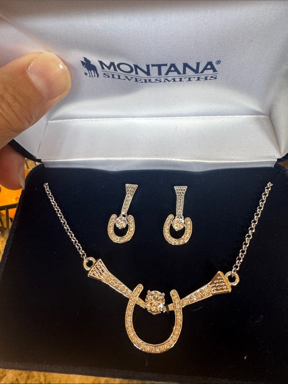 Montana Silversmiths Gold Horseshoe Necklace and Earring Set